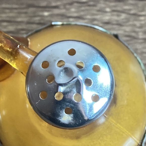 Salt & Pepper Shakers VTG Amber Glass & Chrome Metal Farber Bros Set - Picture 6 of 14